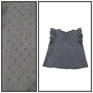 LOFT Women’s Navy Blue Swiss Dot Flutter Sleeve Blouse Size Large